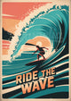 Affiche Ride the Wave surfeur vague rétro années 30