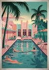 Affiche villa luxe piscine Art déco années 1930