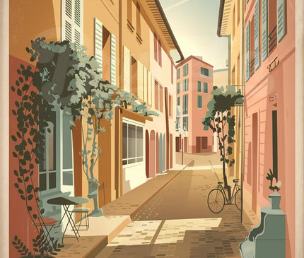 Affiche vintage façades colorées aixoises