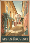 Affiche Aix-en-Provence rue provençale style Art déco
