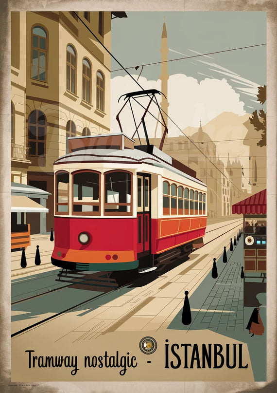 Affiche tramway ancien Istanbul vintage