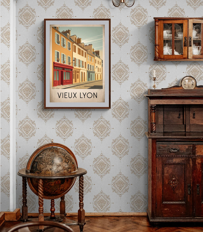 Affiche vintage façades colorĂ©es du Vieux Lyon