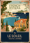 Affiche Côte d'Azur Riviera française ensoleillée rétro
