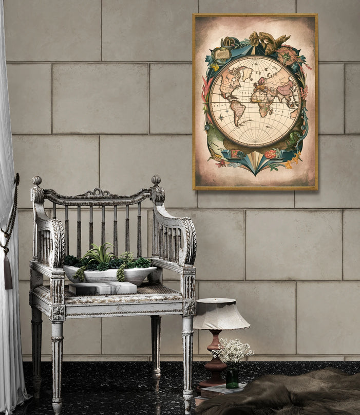 affiche carte du monde vintage