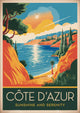 Affiche rétro Côte d'Azur baie méditerranéenne et falaises