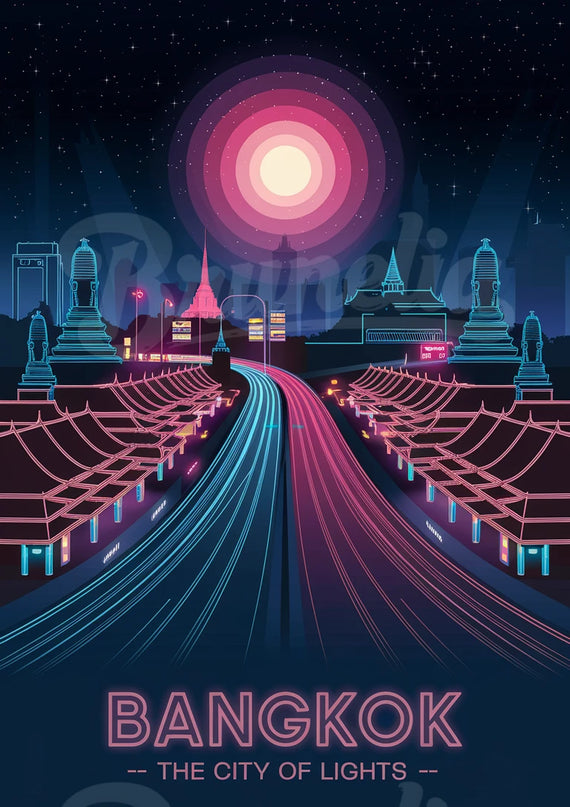 Affiche ambiance nocturne vintage Bangkok