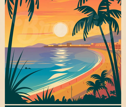 Affiche vintage coucher de soleil sur Nice
