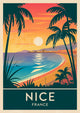 Affiche Coucher de soleil palmiers Art Déco Nice