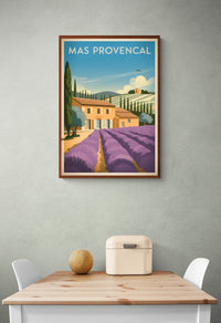 Affiche Mas provençal champs de lavande style rétro