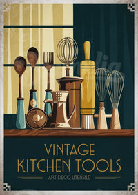 Affiche décoration ustensiles de cuisine style Art Déco