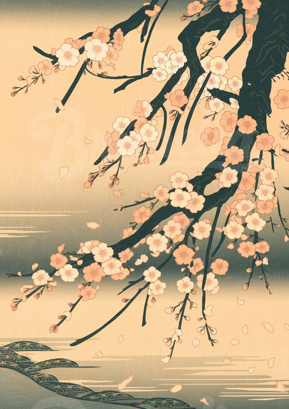 Affiche cerisier japonais vintage