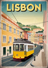 Affiche Tramway jaune architecture portugaise Lisbonne