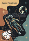 Affiche astronaute explorateur de l'univers rétro