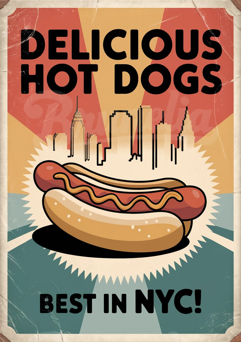 Affiche hot dog New York style rétro vintage
