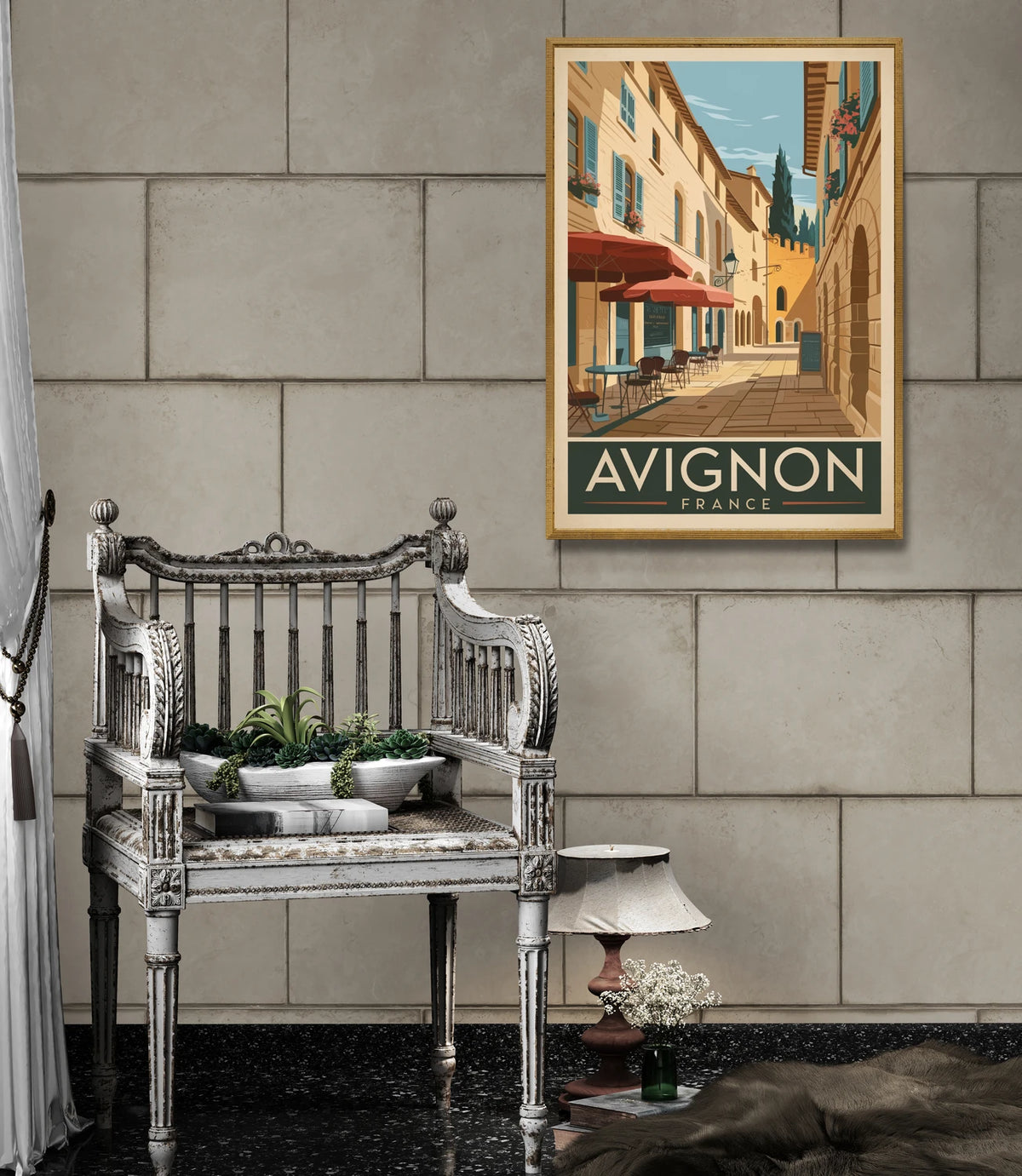 Affiche ruelles anciennes Avignon rétro