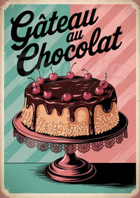 Affiche gâteau chocolat cerise style rétro