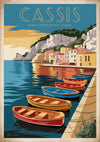 Affiche Cassis port barques colorées style Art Déco