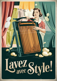 Affiche Rétro Femme au Lavoir - Éclat Vintage et Mousse