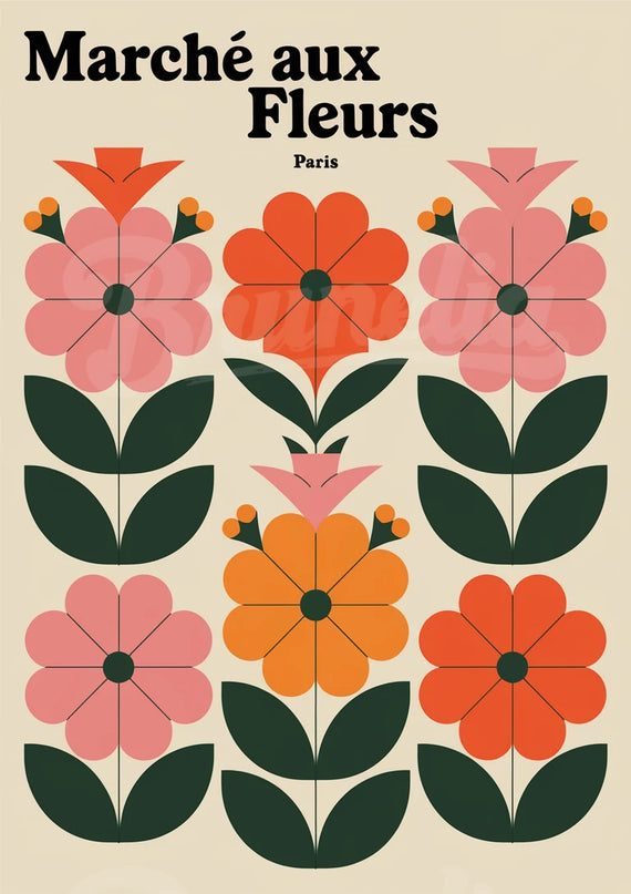 Affiche vintage marché aux fleurs