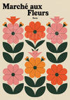 Affiche Marché aux Fleurs Paris géométrie symétrique colorée