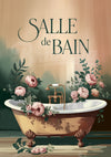 Affiche rétro baignoire aux fleurs et décor botanique