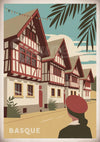 Affiche Basque maisons colombages style Art déco