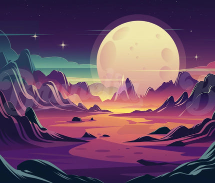 Affiche vintage paysage lunaire rétro