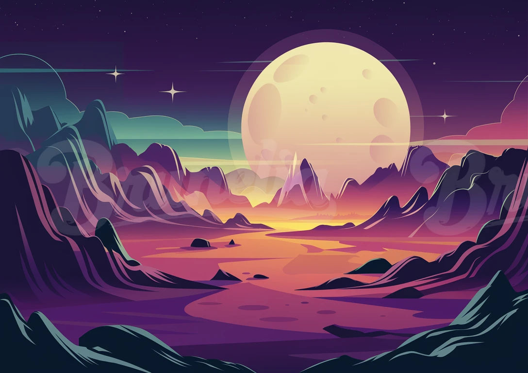 Affiche vintage paysage lunaire rétro