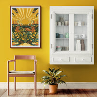 Affiche Art déco soleil et fleurs géométriques