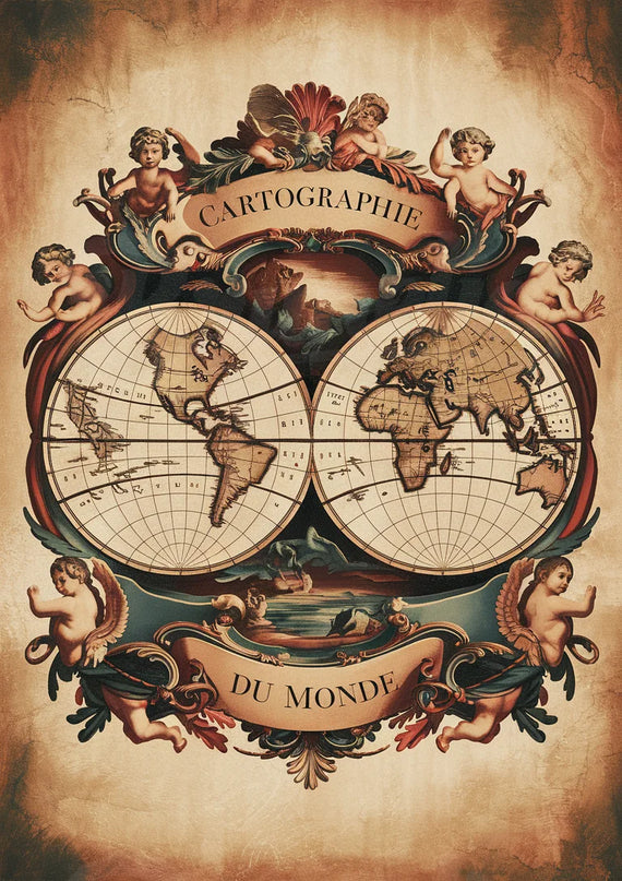 affiche carte du monde vintage