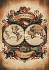 Affiche planisphère hémisphères chérubins cartographie