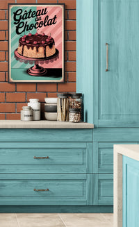 Affiche gâteau chocolat cerise style rétro