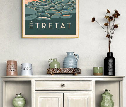 Affiche plage galets vintage Étretat