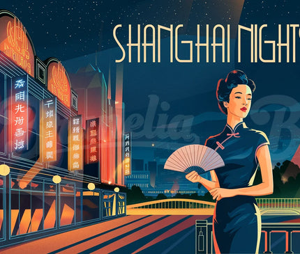Affiche ambiance nocturne rétro Shanghai
