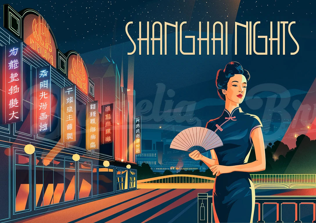 Affiche ambiance nocturne rétro Shanghai