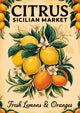 Affiche marché sicilien aux agrumes frais et fleurs