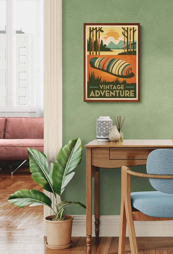Affiche sac de couchage vintage