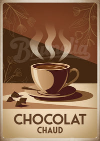 Affiche Chocolat Chaud vintage avec tasse et vapeur