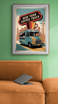 Affiche Coffee Truck rétro américain années 50 New York