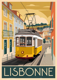 Affiche Tramway jaune style Art déco Lisbonne