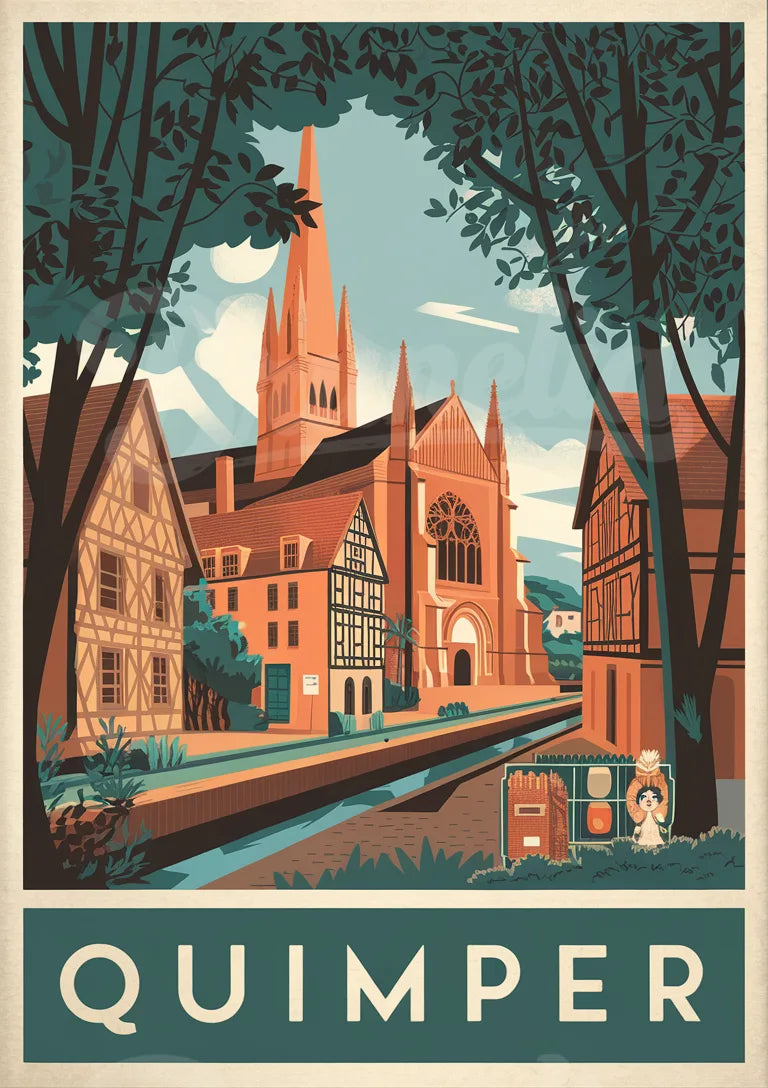 Affiche Quimper architecture bretonne années 1930
