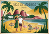 Affiche Rio de Janeiro couple plage tropicale Art déco