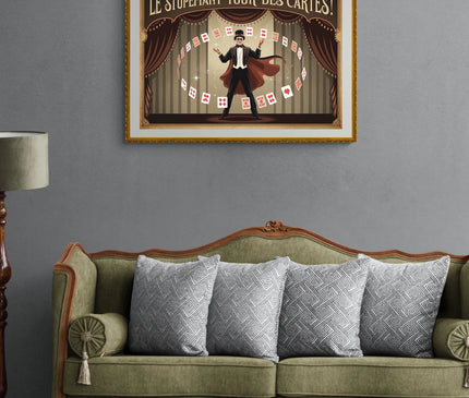 Affiche vintage magicien et tour de cartes