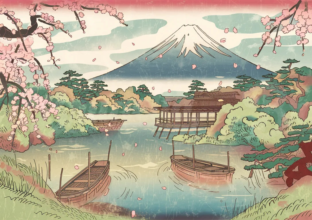 Affiche Mont Fuji et paysage traditionnel Japon