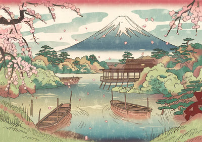 Illustration artistique - Mont Fuji et cerisiers en fleurs