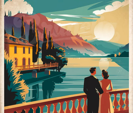 Affiche vintage lac et montagnes en Italie 1