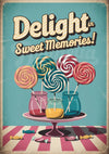 Affiche bonbons rétro avec sucettes et bocaux vintage