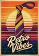 Affiche cravate rétro années 70 coucher de soleil