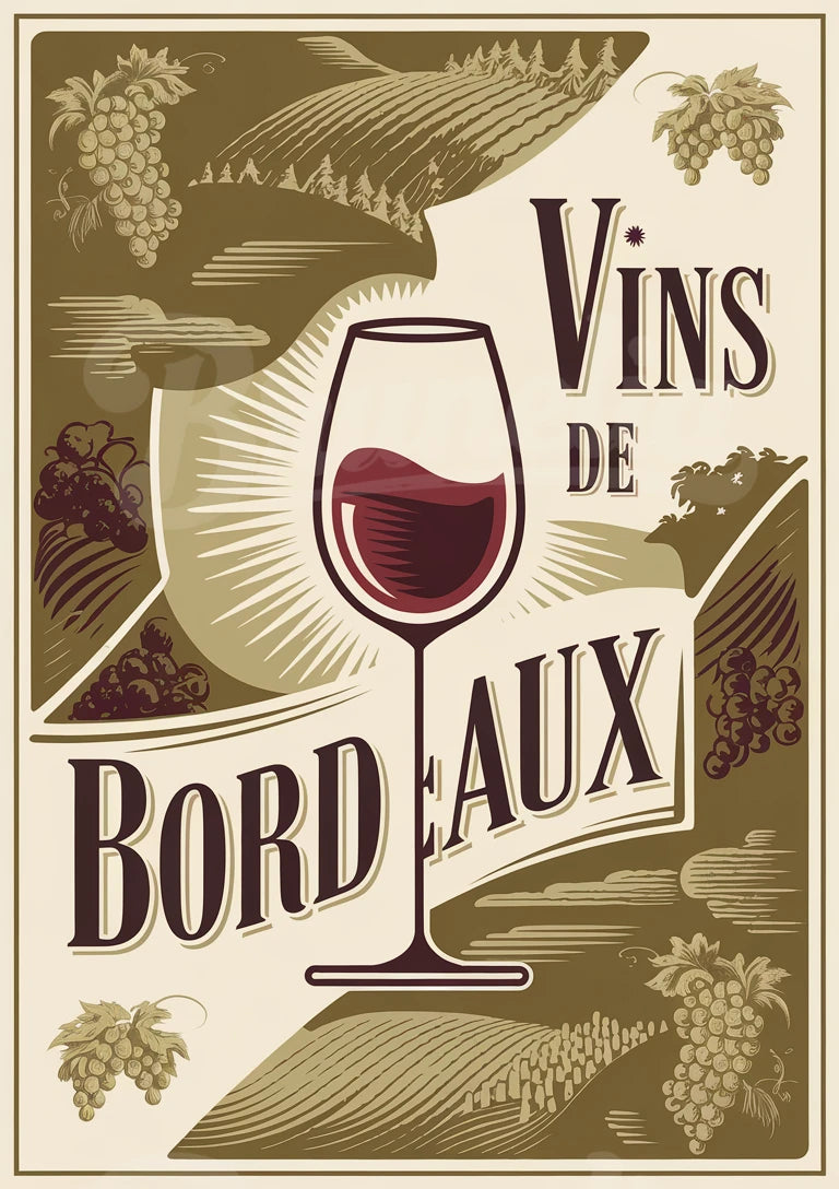 Affiche publicité vins Bordeaux style Art Déco