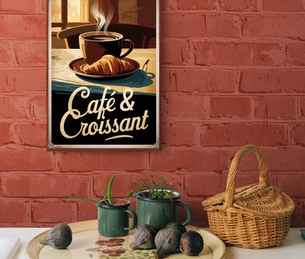 Affiche vintage café et croissant
